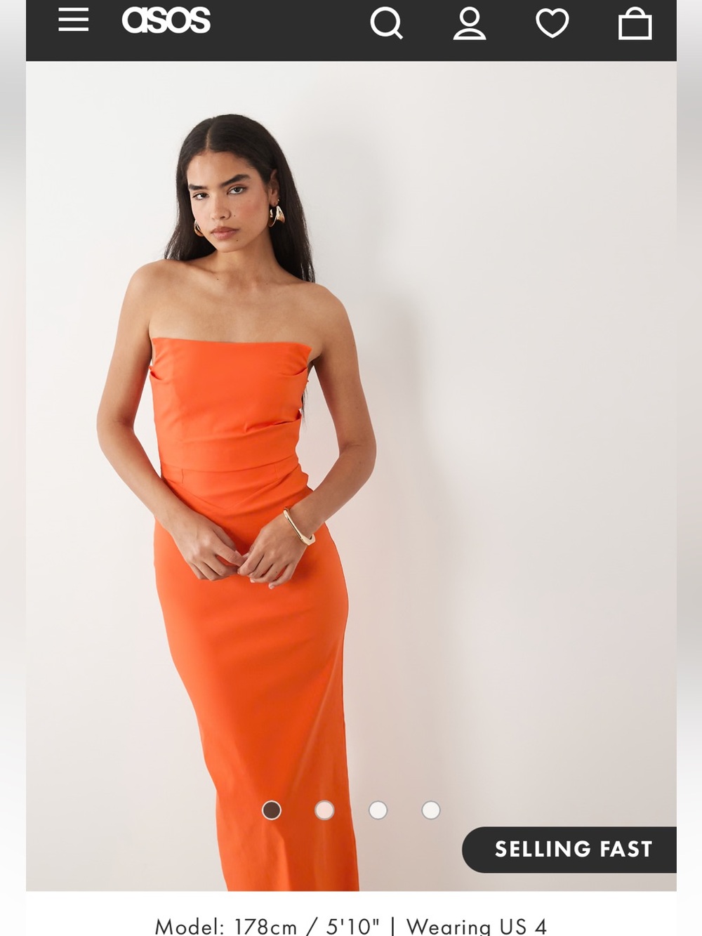 Vesper bengaline square edge ruched front maxi dress in orange